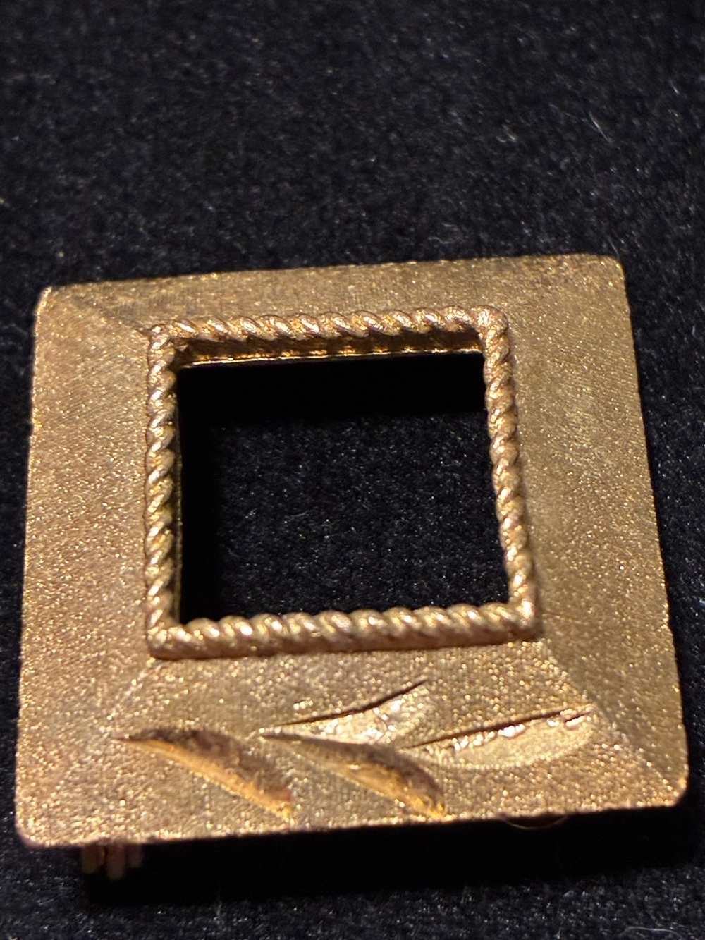 Gold-Tone Square Openwork Brooch with Rope Detail